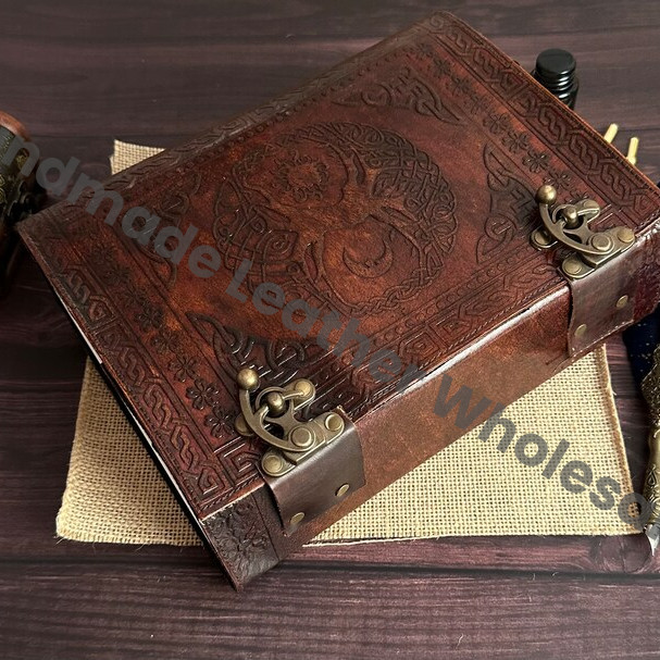 Large Embossed Sun and Moon Leather Journal, Book of Shadows