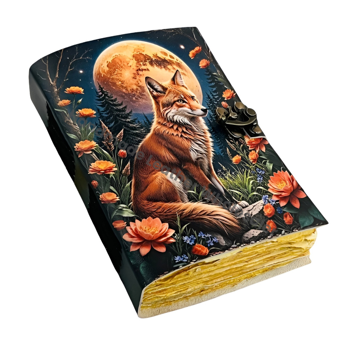 Large Grimoire Fox Leather Journal Notebook Blank Spell book of shadows journal