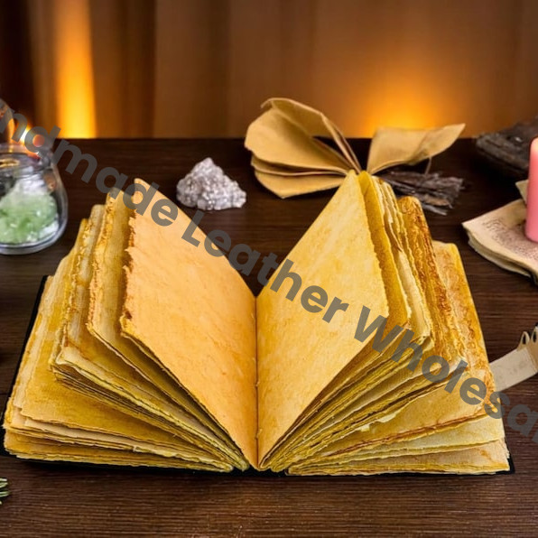 large grimoire Tarot Leather Journal – The Fool Handmade Spell Book, Antique page