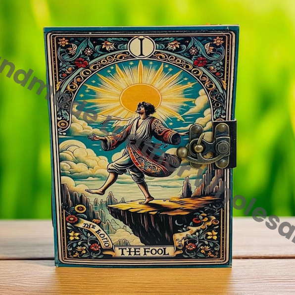 large grimoire Tarot Leather Journal – The Fool Handmade Spell Book, Antique page
