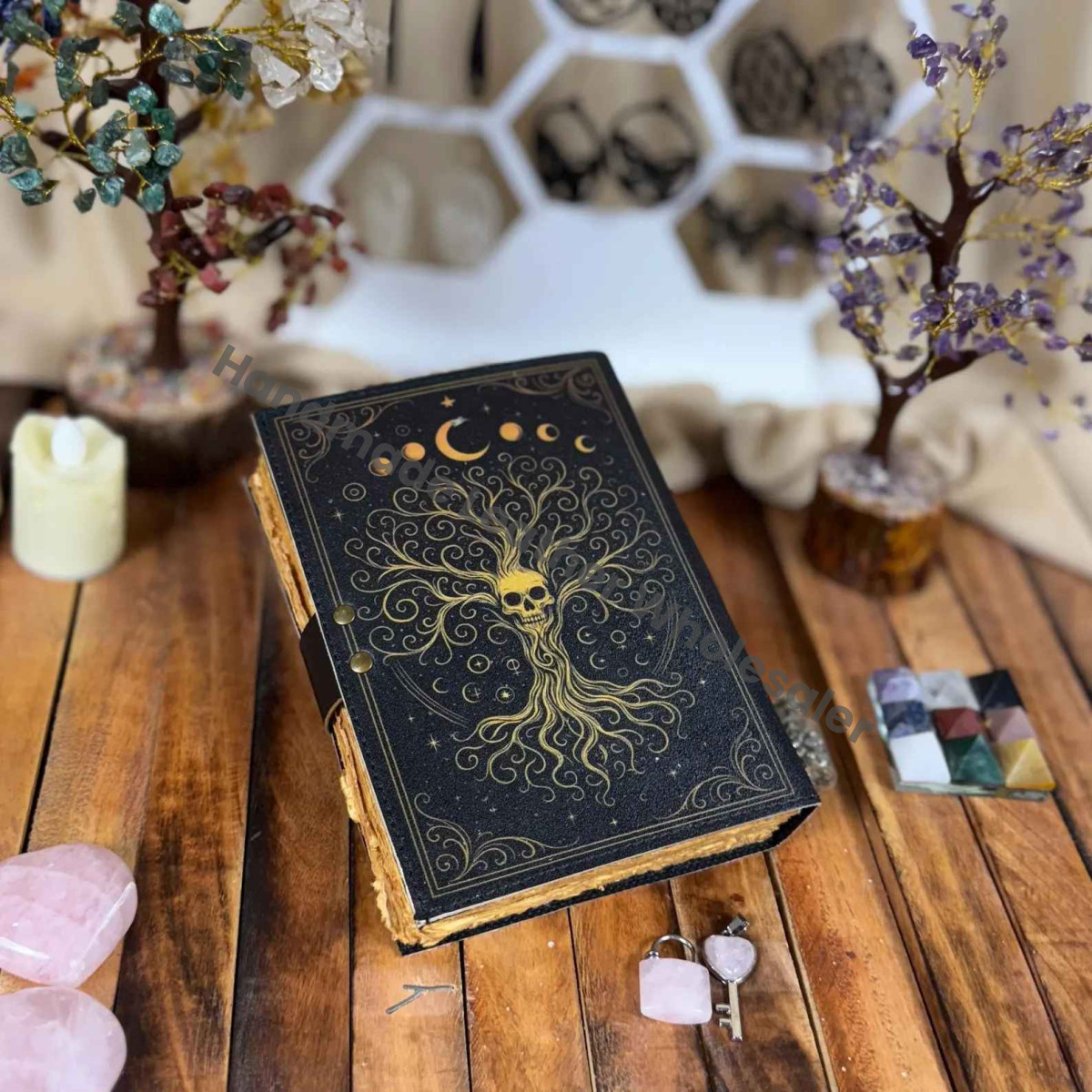 Tree of Life Leather Book of Spells – Witchcraft Book of Shadows with Lock | 200 & 400 Page Deckle Paper Gothic Wiccan Spell book