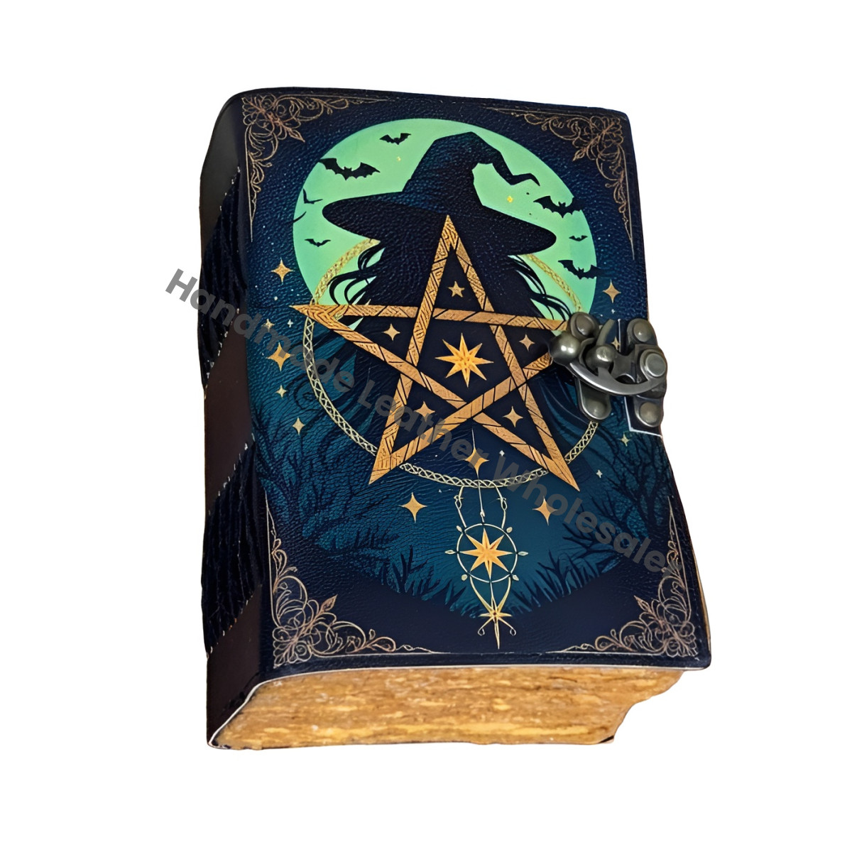 Large Grimoire Vintage Witch Moon leather journal, Handmade Antique Deckle Edge Paper Spell Book of Shadows Journal for gifts