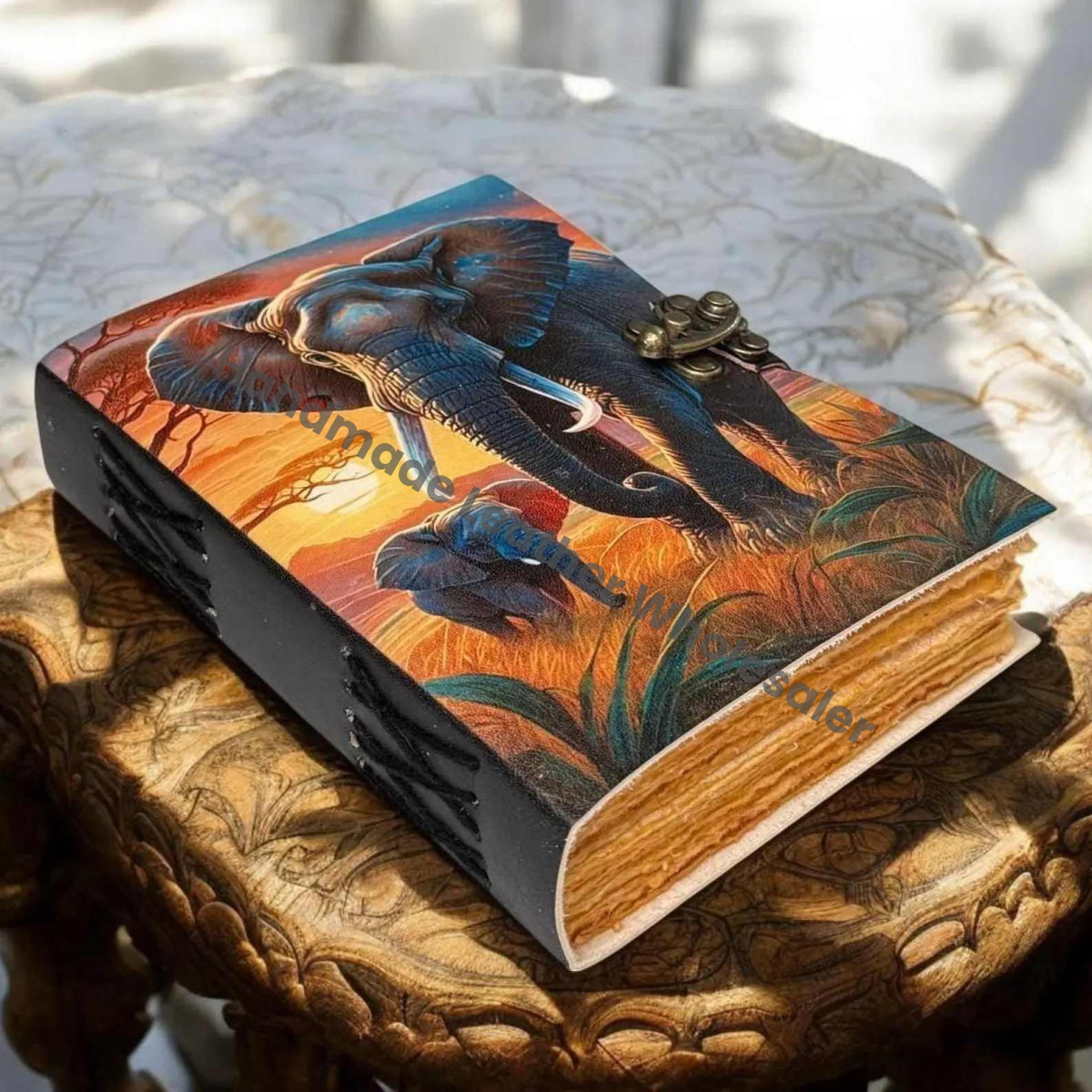 Large Leather Grimoire Journal: Antique Deckle Edge Paper Book of Shadows