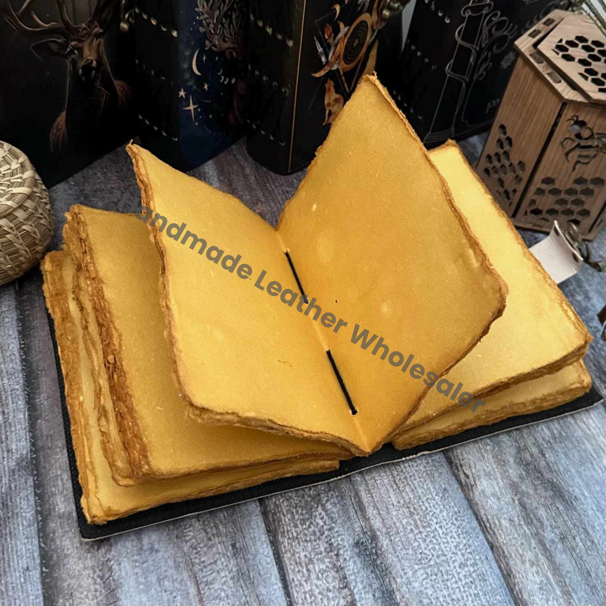 Large Leather Grimoire Journal: Moon Phases Spell Book