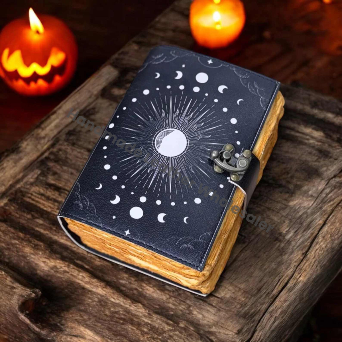 Large Leather Grimoire Journal: Moon Phases Spell Book