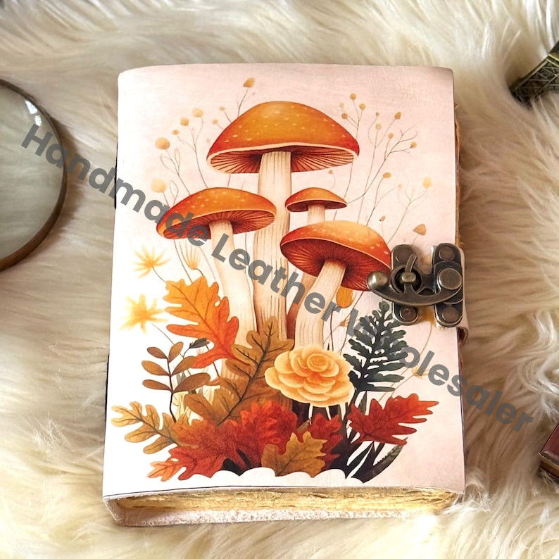 Large Leather Grimoire Journal: Mushroom Spell Book