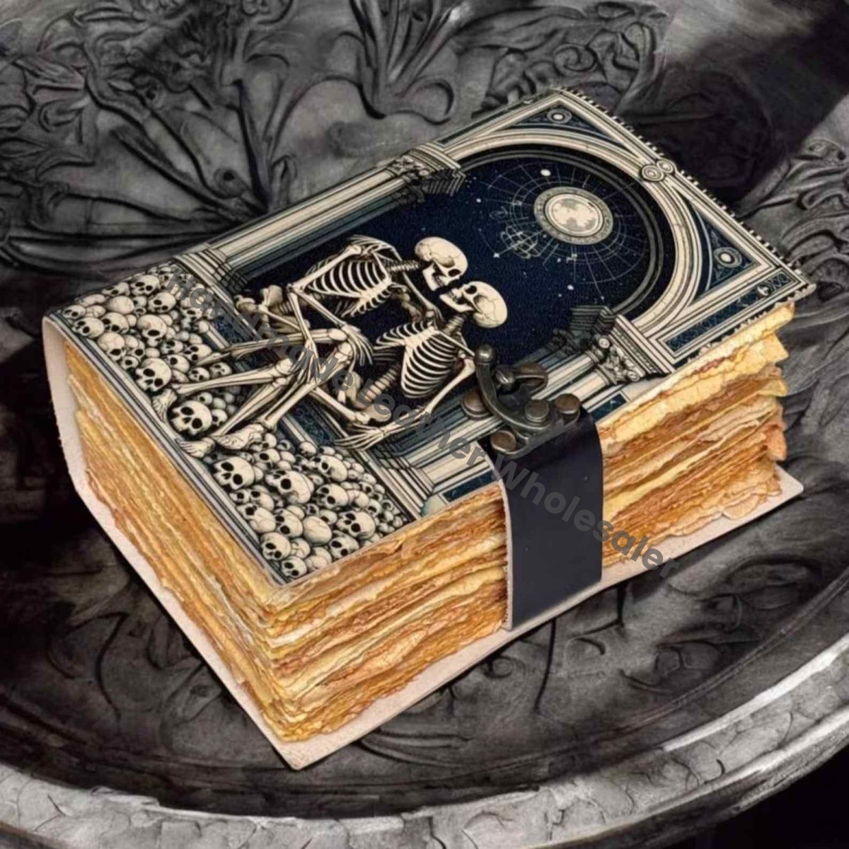 Large Leather Grimoire Journal: The Lover Print, Blank Book of Shadows