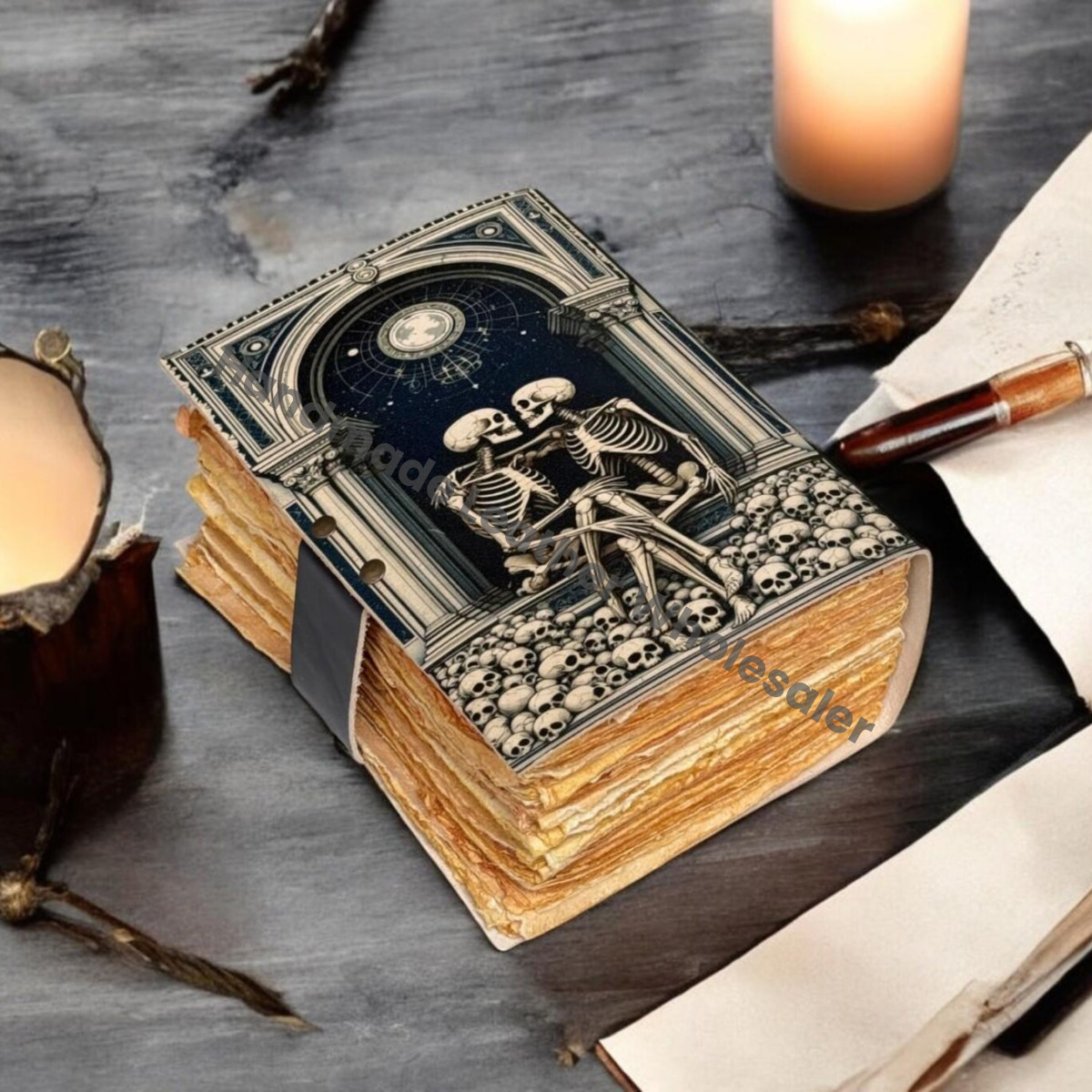 Large Leather Grimoire Journal: The Lover Print, Blank Book of Shadows