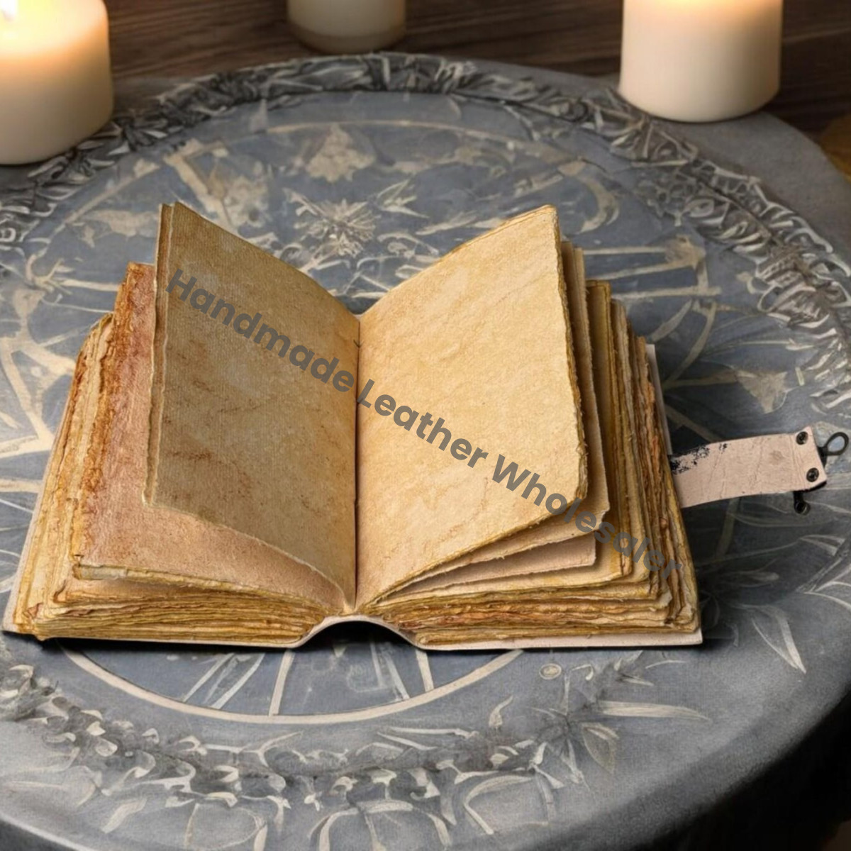 Large Leather Grimoire Journal: The Lover Print, Blank Book of Shadows