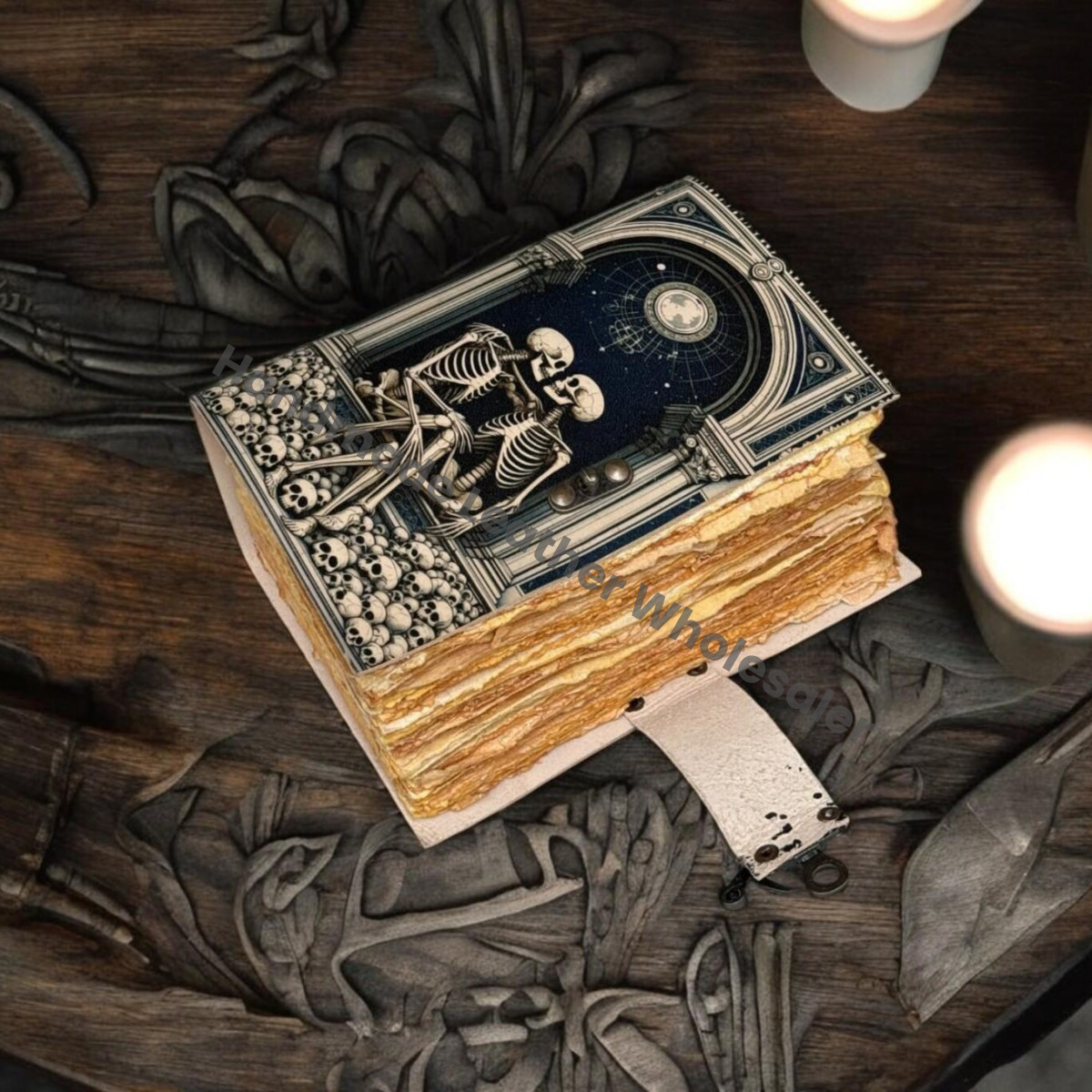 Large Leather Grimoire Journal: The Lover Print, Blank Book of Shadows