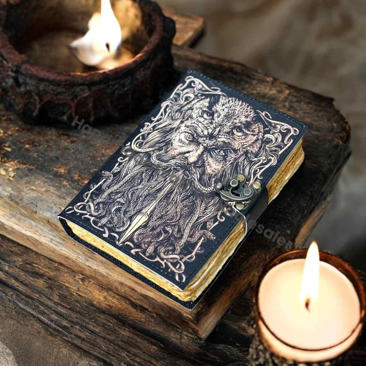 Large Leather Grimoire Journal: Tree of Life, Blank Book of Shadows