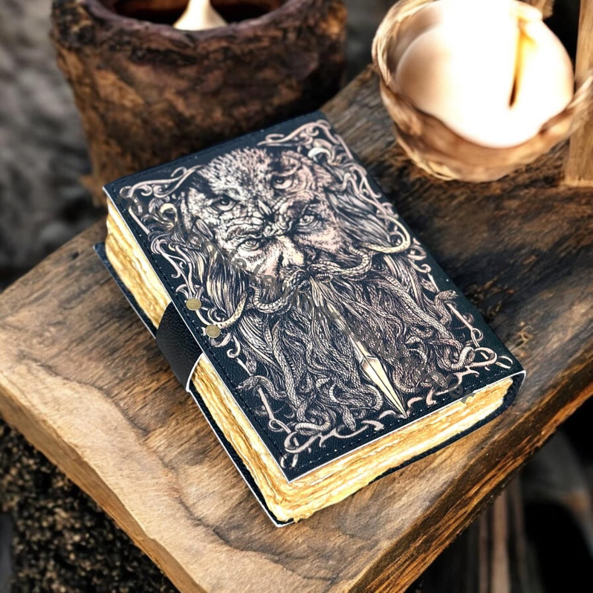 Large Leather Grimoire Journal: Tree of Life, Blank Book of Shadows