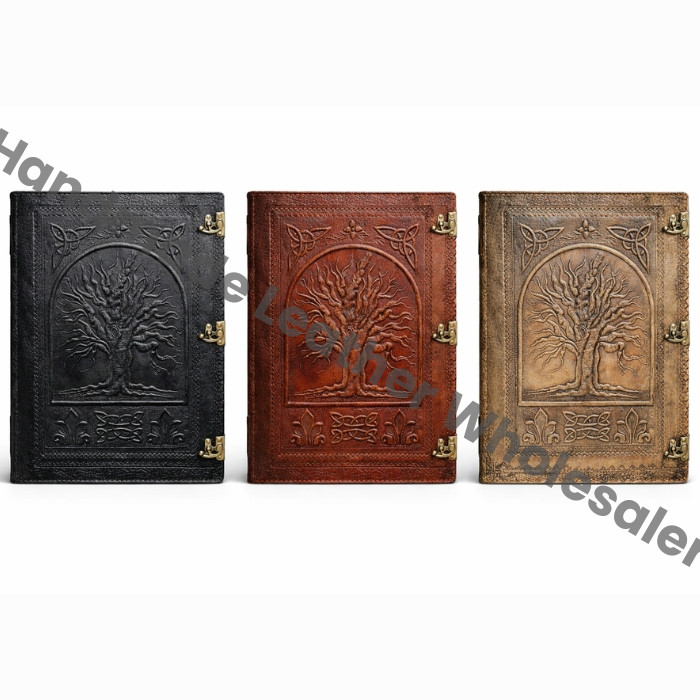 Large Leather journal, Large Photo album, Tree of life embossed journal, Wedding guest book, Grimoire journal
