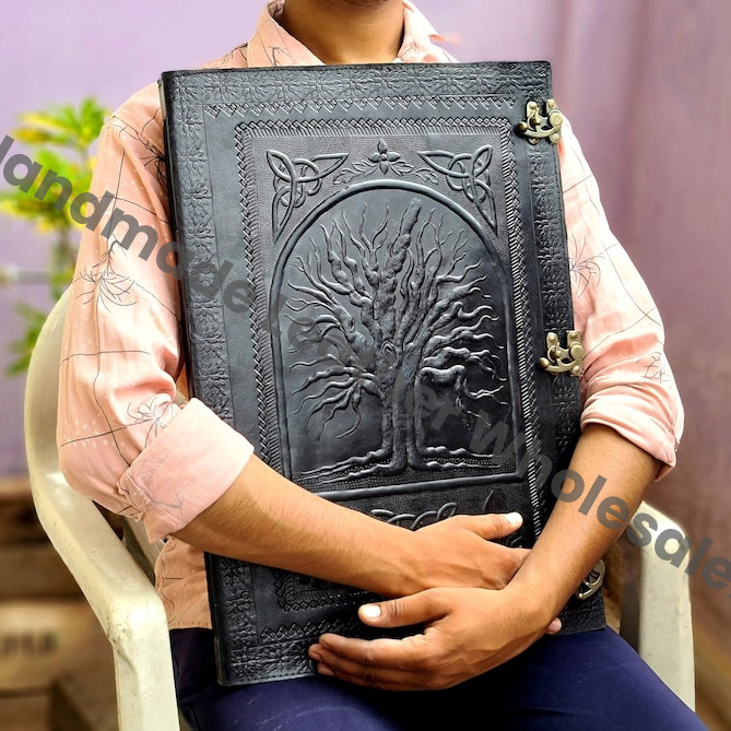 Large Leather journal, Large Photo album, Tree of life embossed journal, Wedding guest book, Grimoire journal