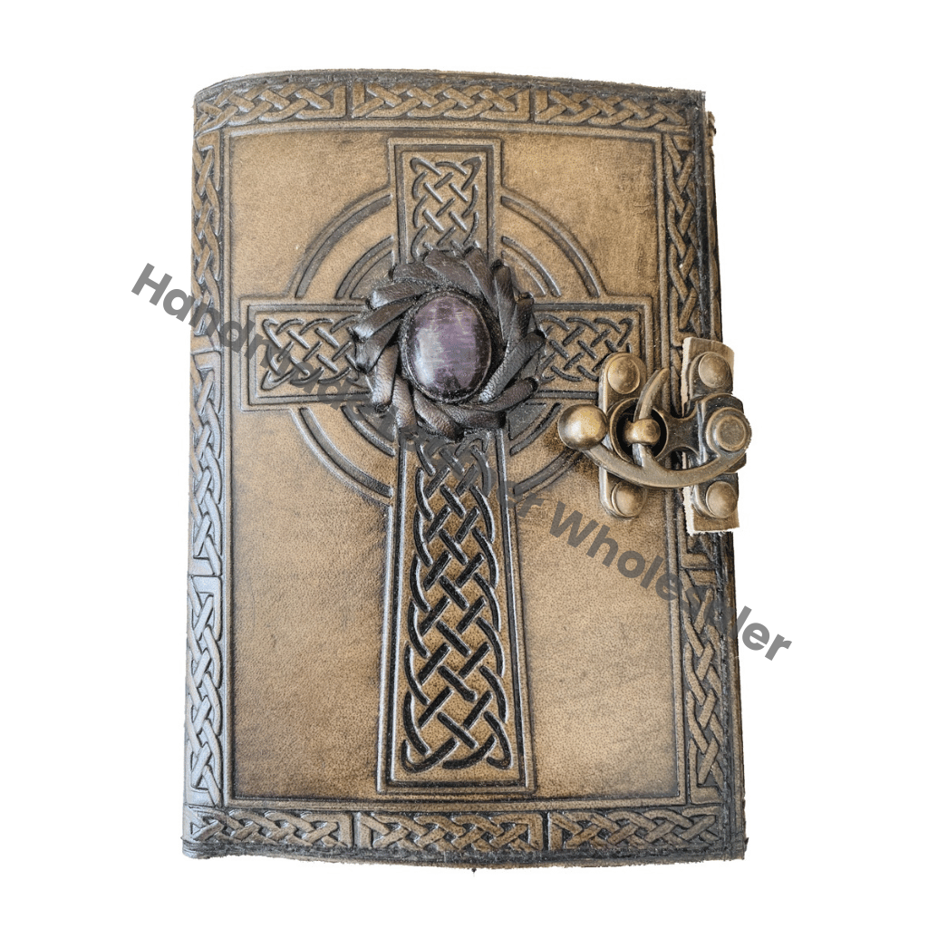 Large Leather Journal Notebook Handmade Embossed Cross Design Stone Writing Notebook Bound Daily for Men & Women Travel Diaries