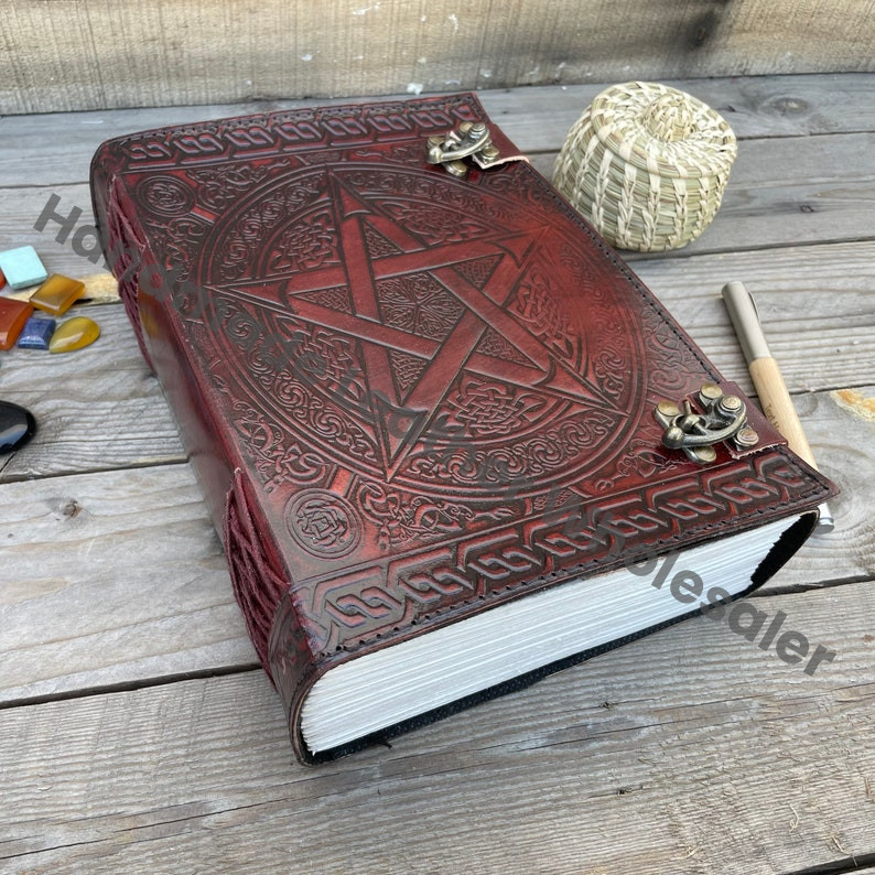 Large Leather Journal: Pentagram Embossed Book of Shadows