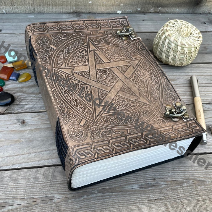 Large Leather Journal: Pentagram Embossed Book of Shadows