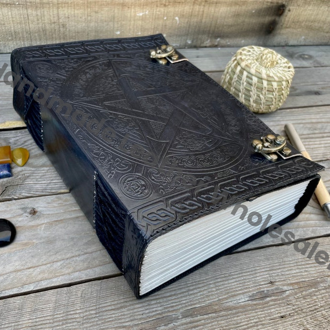 Large Leather Journal: Pentagram Embossed Book of Shadows