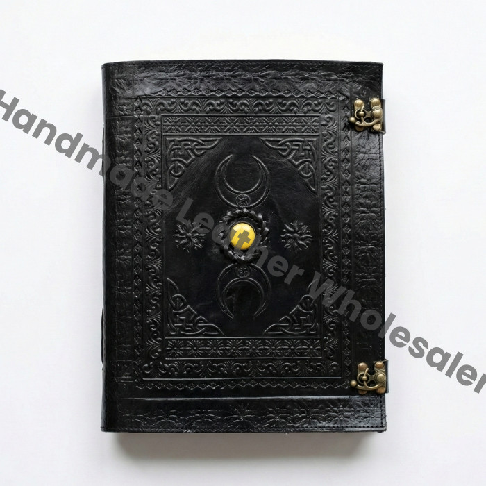 Large Leather Journal, Triple Goddess Book of Shadows, Witchcraft Grimoire