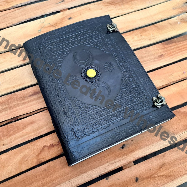 Large Leather Journal, Triple Goddess Book of Shadows, Witchcraft Grimoire
