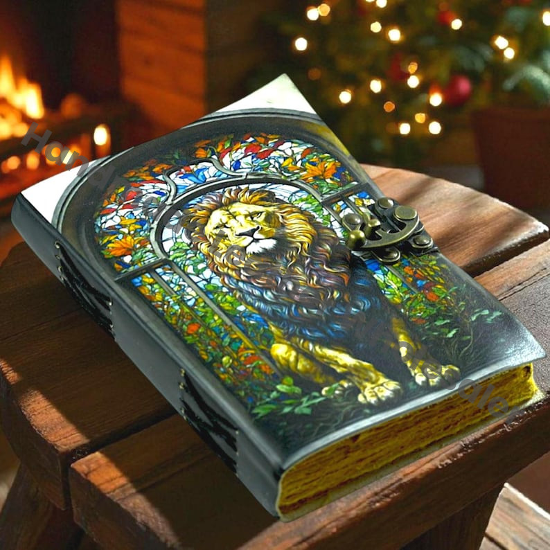 Large Lion Leather Journal: Vintage Grimoire, Blank Book of Shadows
