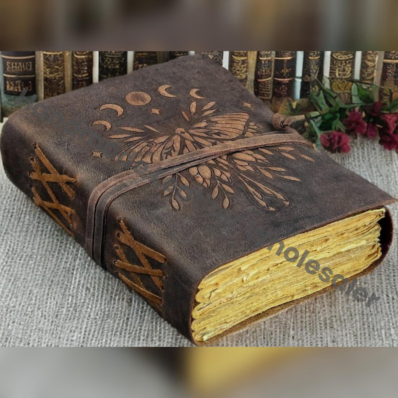 Large Luna Moth Leather Journal – Spell Book, Book of Shadows