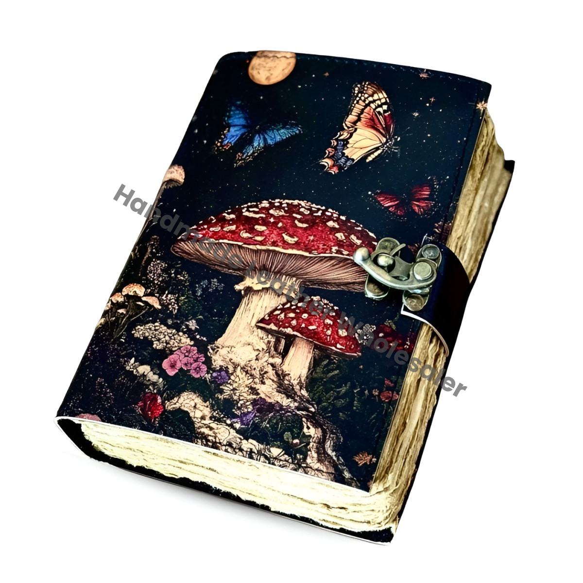 Large Mushroom Leather Grimoire – Book of Shadows, Witchcraft Spellbook, Wiccan Pagan Journal, Gothic Witchy Magic Gift