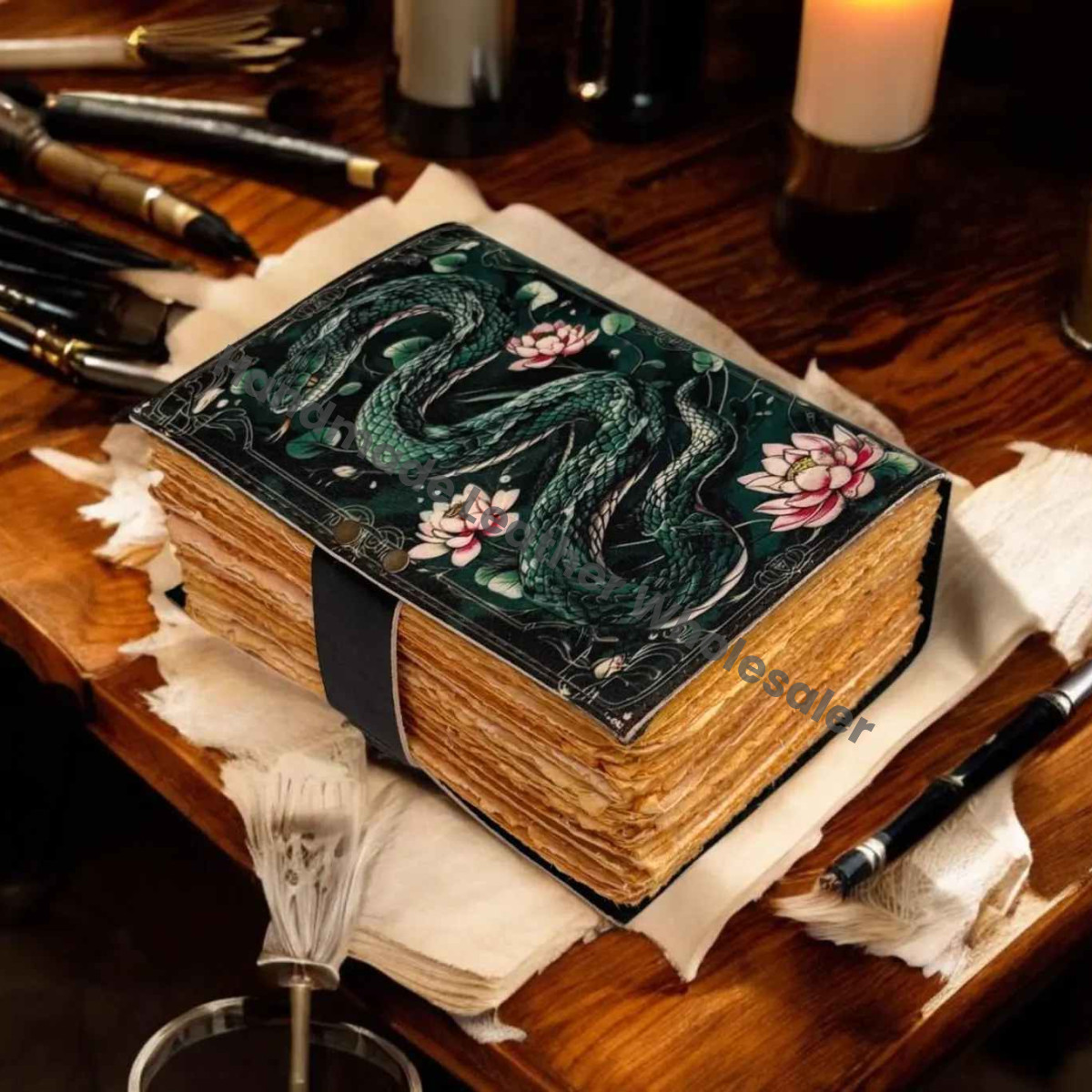 Large Snake Leather Journal: Handmade Grimoire, Spell Book
