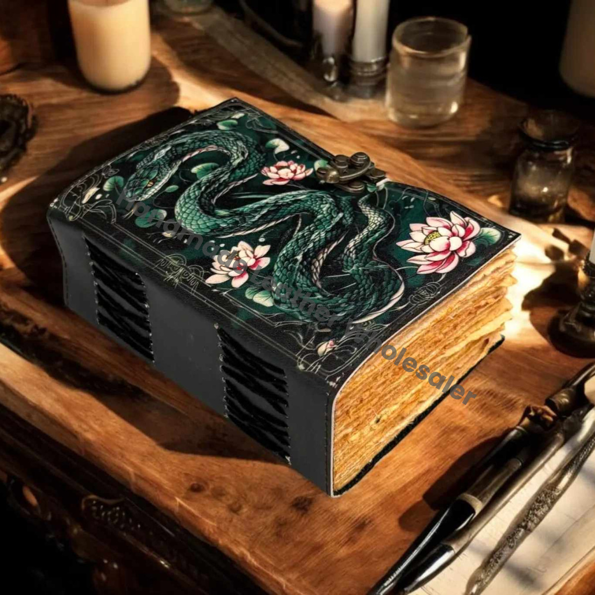Large Snake Leather Journal: Handmade Grimoire, Spell Book