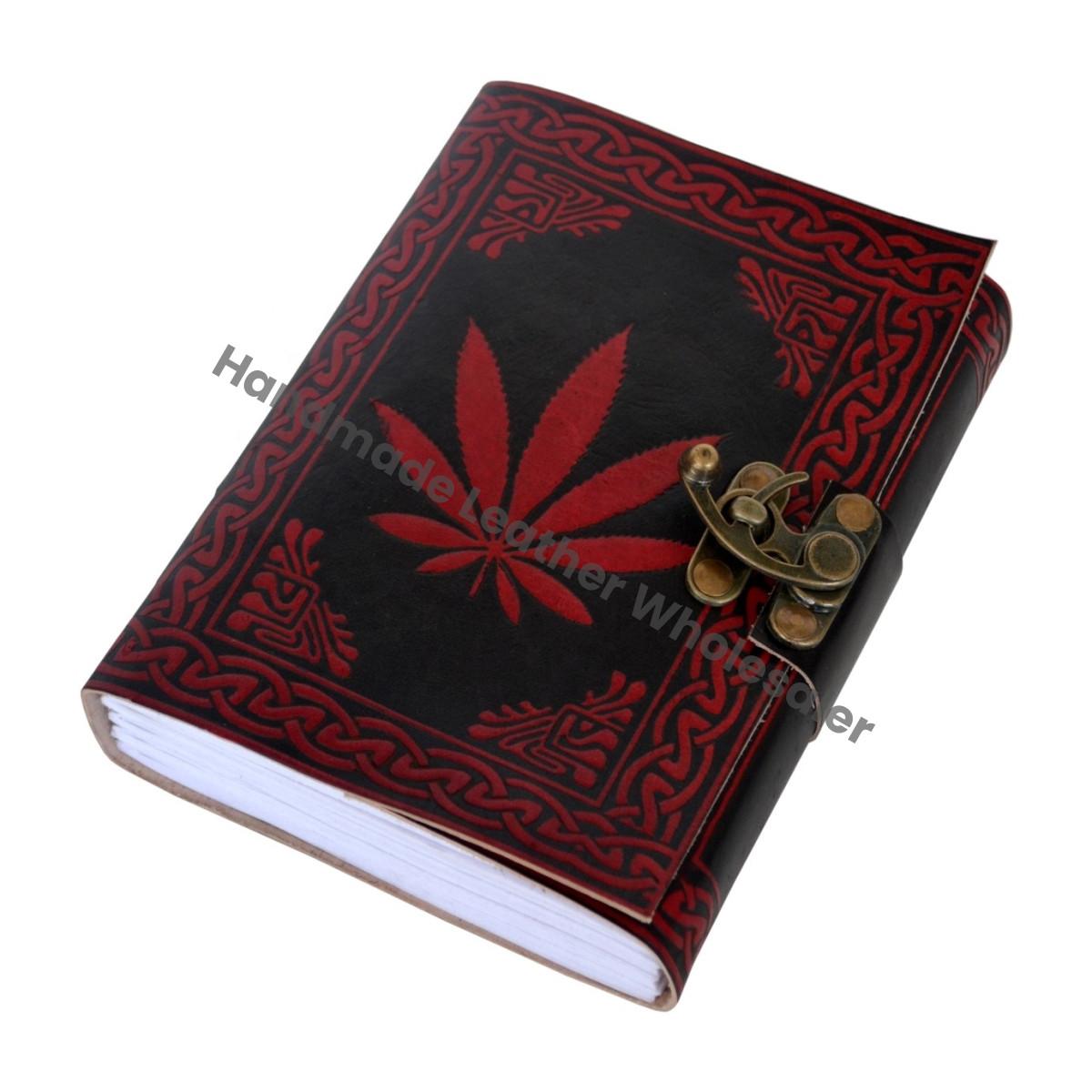 Leaf Vintage Red Black Leather Hardcover Journal Blank Spells Book Shadows Cotton Paper Drawing Bound Diary Sketchbook Gift