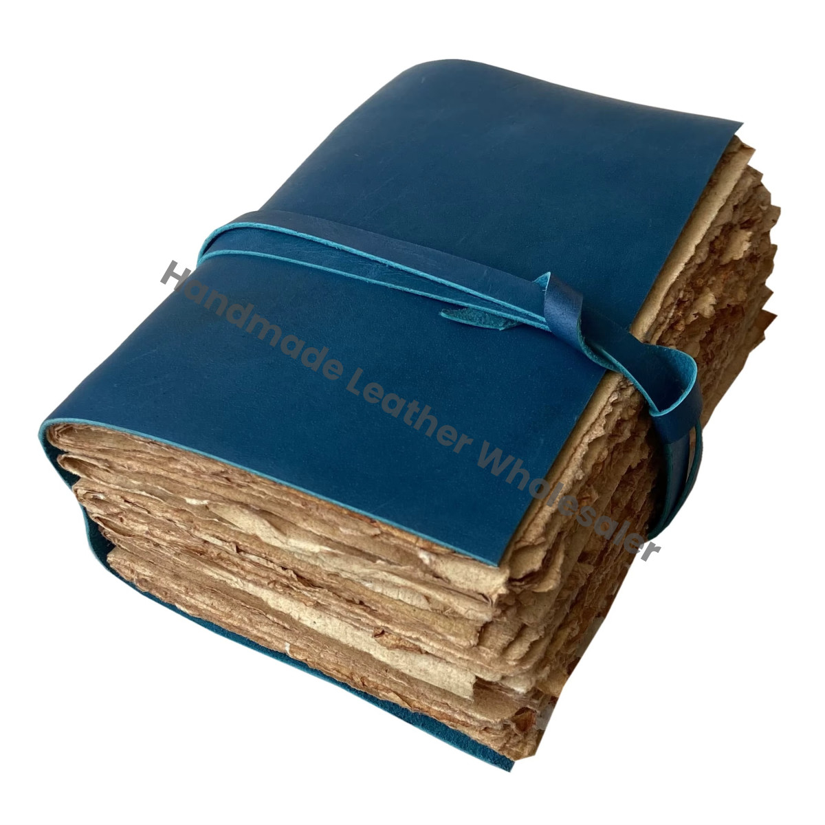 Leather Blue Custom Logo Address Book Spiral Journal for Unisex Vintage Wrap Unlined Recycled Cotton Paper Pages Gift