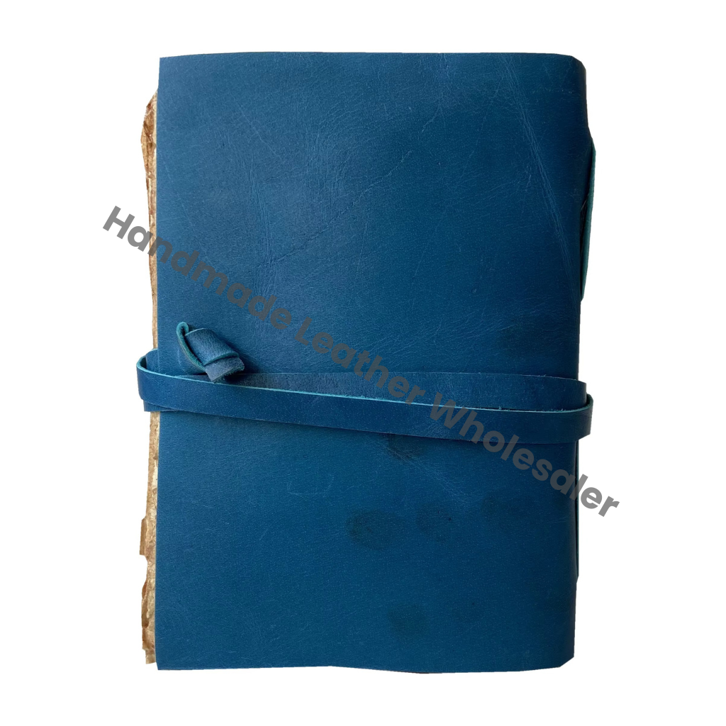 Leather Blue Custom Logo Address Book Spiral Journal for Unisex Vintage Wrap Unlined Recycled Cotton Paper Pages Gift