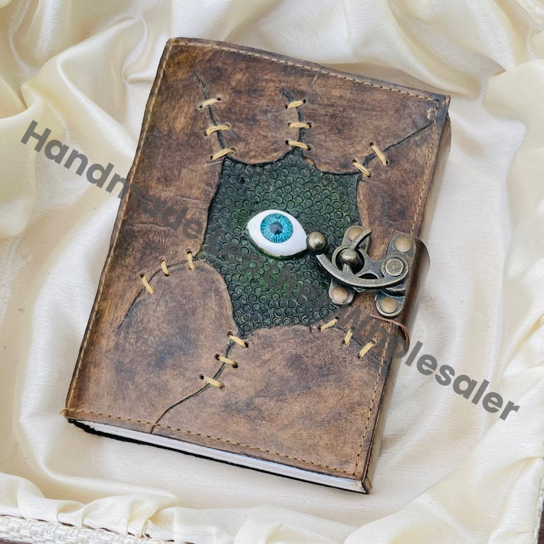 Leather Book of Shadows: Embossed Grimoire Journal with Lapis Lazuli