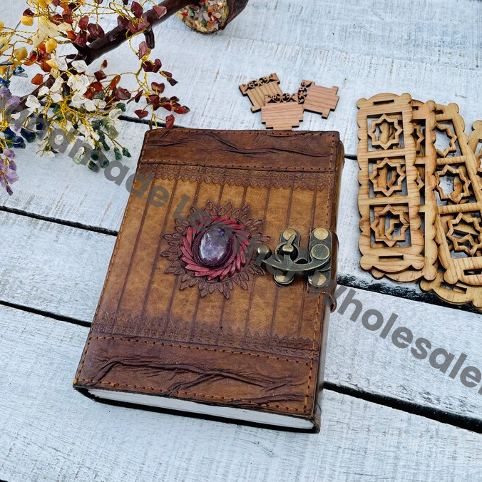 Leather Book of Shadows: Lapis Lazuli Grimoire, Celtic Journal