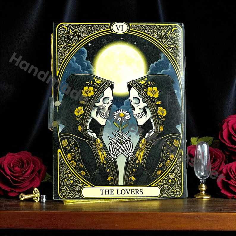 Leather Book of Shadows: Skull Lovers Tarot Journal with Lock