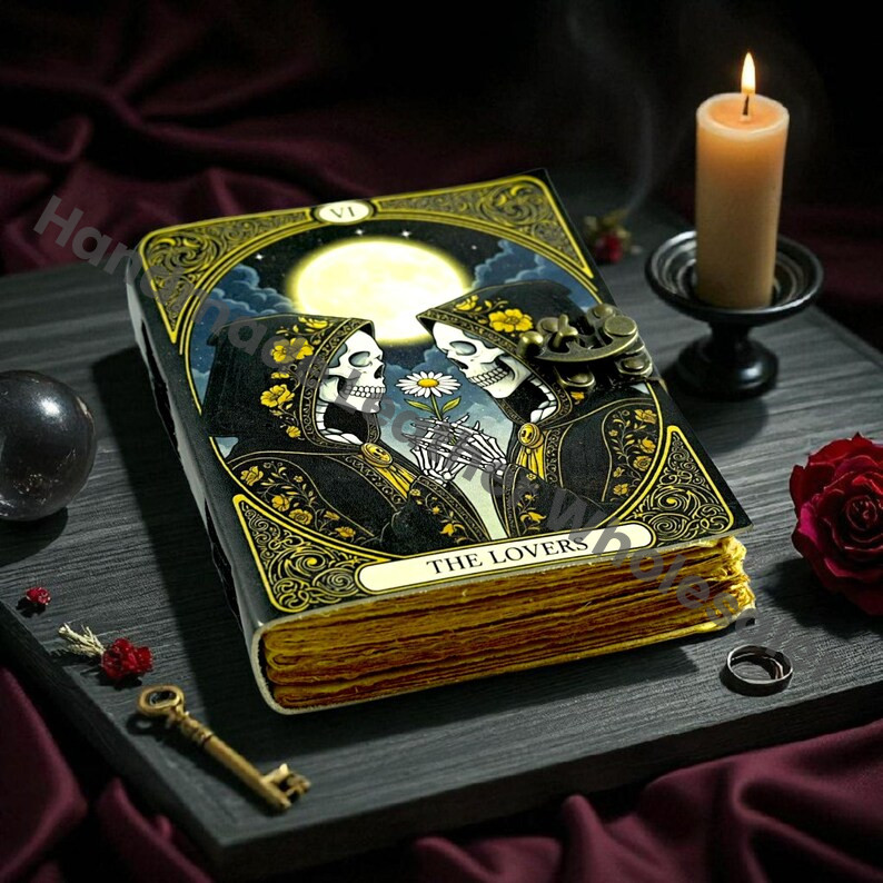 Leather Book of Shadows: Skull Lovers Tarot Journal with Lock
