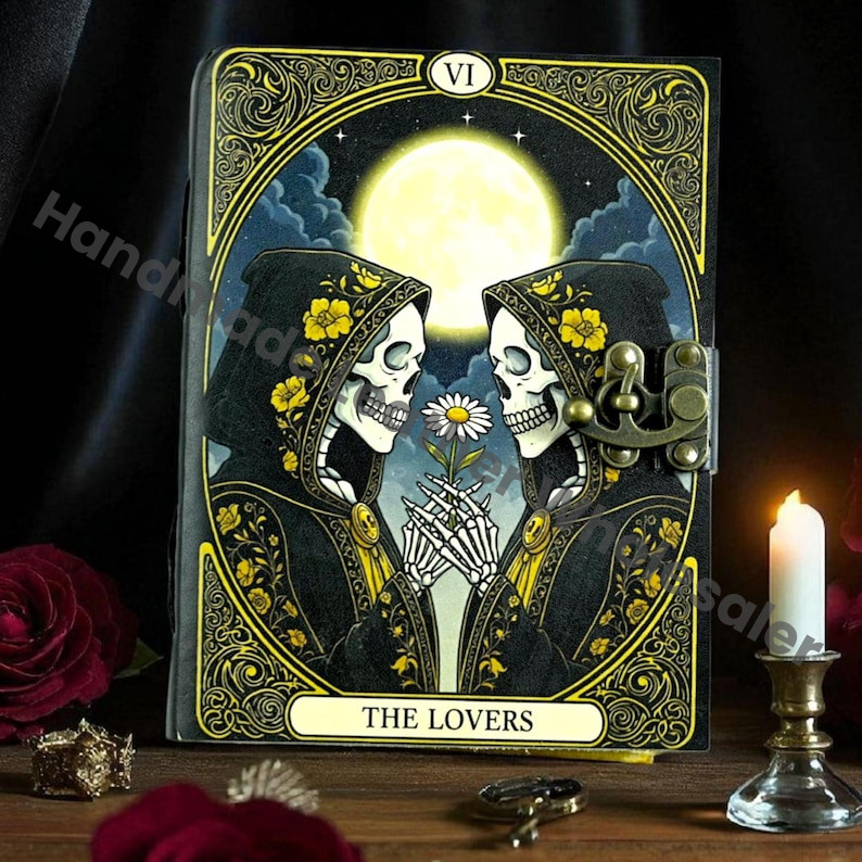 Leather Book of Shadows: Skull Lovers Tarot Journal with Lock
