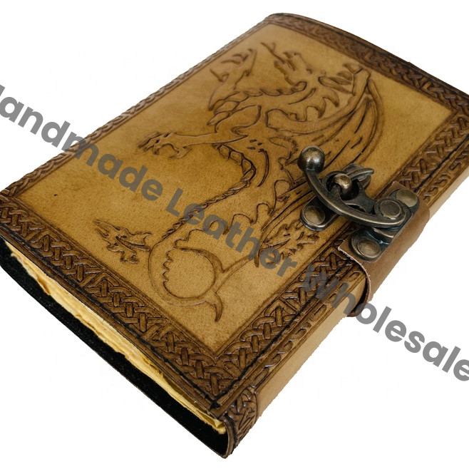 Leather Bound Embossed Vintage Dragon Sketchbook Journal Women Large Book Recyclable Handmade Paper Gift Travel Writing Planner
