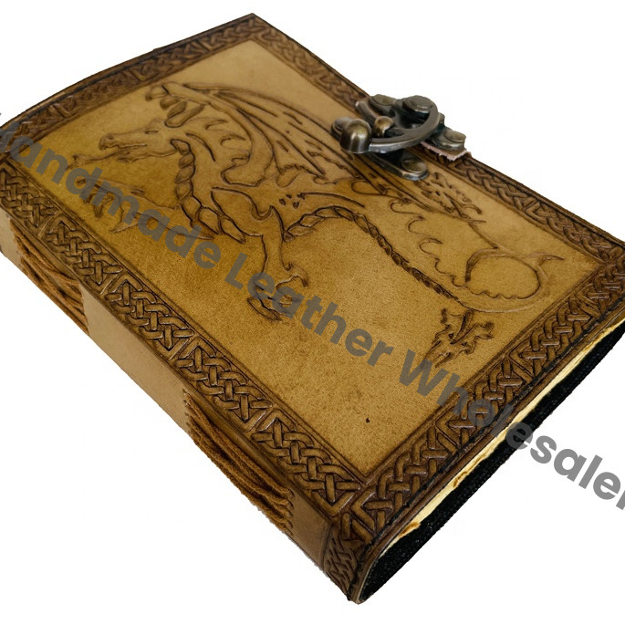 Leather Bound Embossed Vintage Dragon Sketchbook Journal Women Large Book Recyclable Handmade Paper Gift Travel Writing Planner