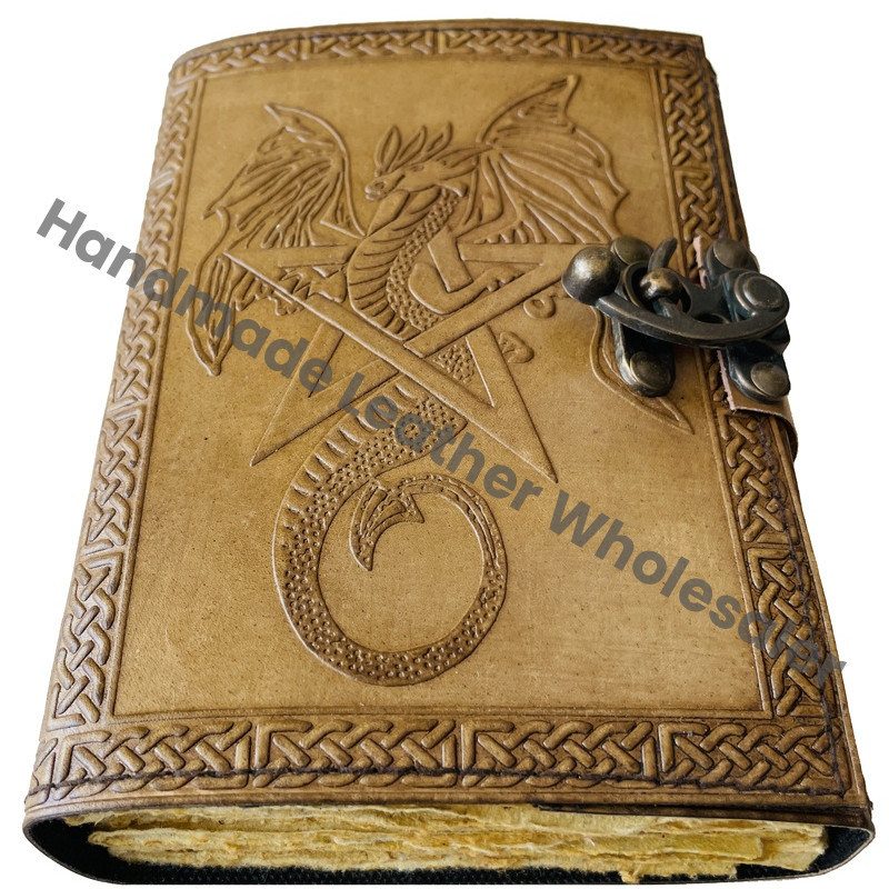 Leather Bound Journal Engraved Vintage Journal Leather Journal for Women Sketchbook Dragon Large Book of Shadows Star Pentagram