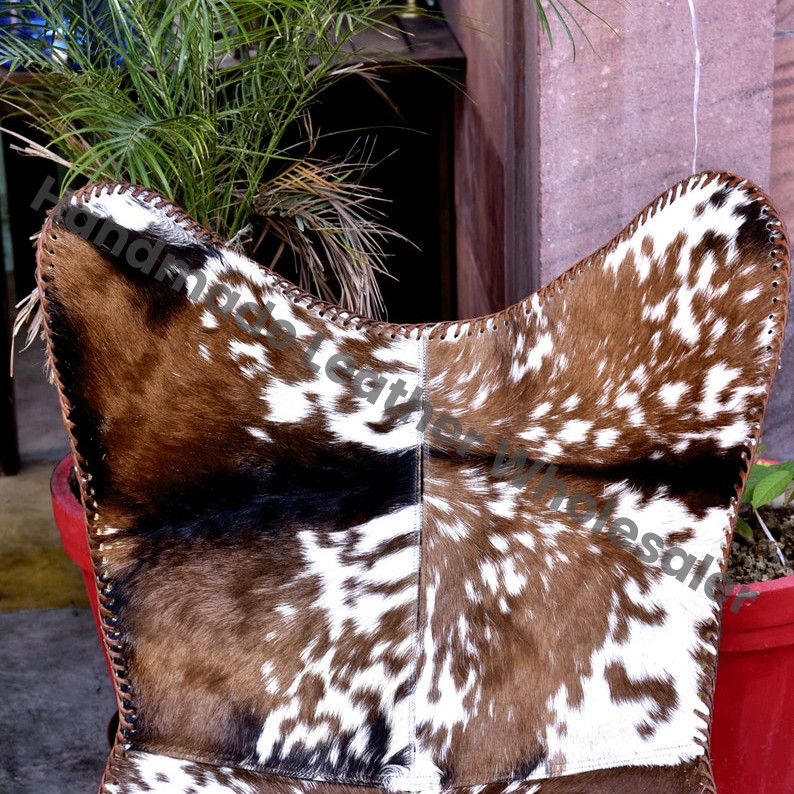 Leather Butterfly Chair: Vintage Cowhide Lounge, Golden Frame