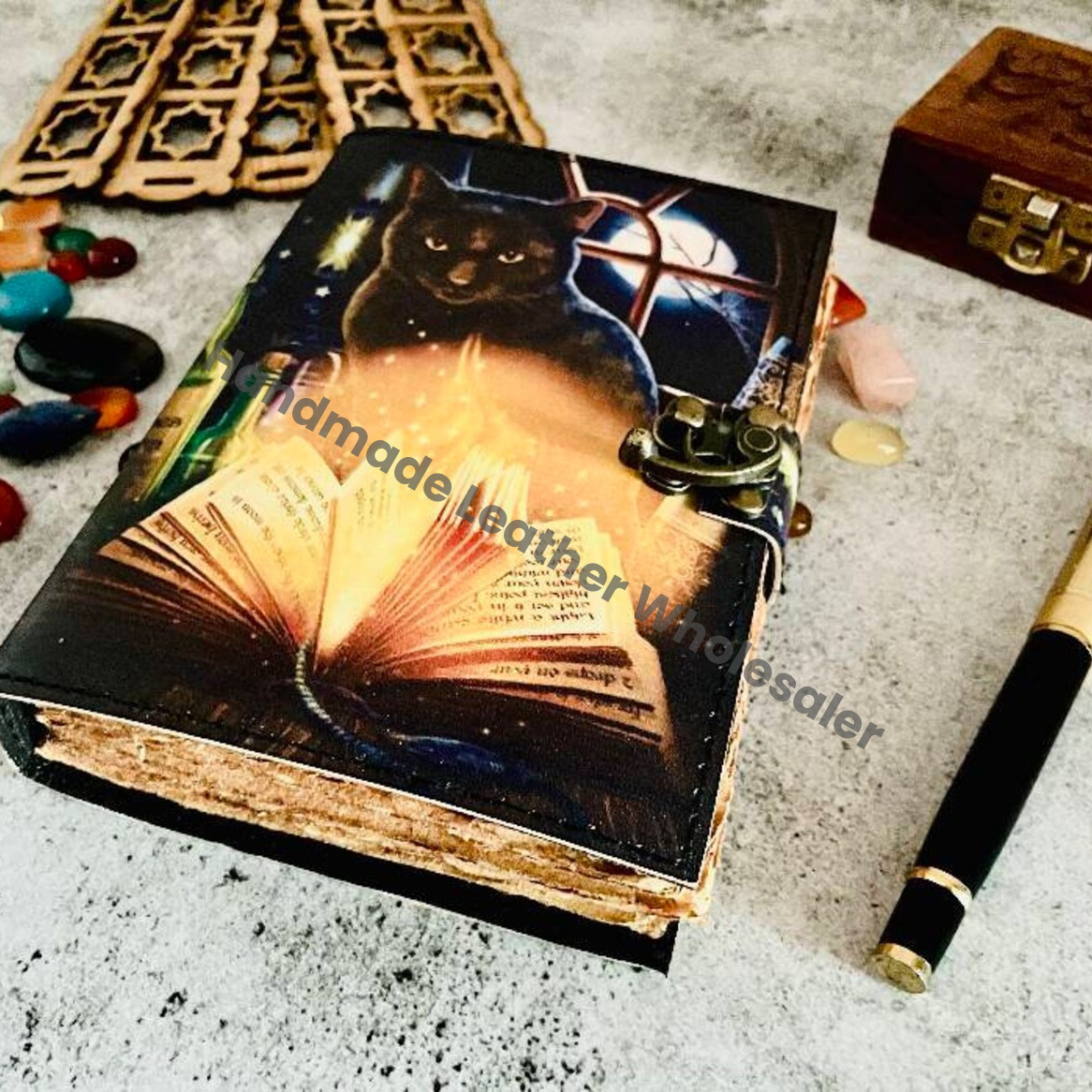 Leather Cat Print Journal: Embossed Spell Book of Shadows
