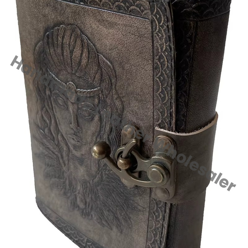 Leather Cover Hard Cover Spiral Bound Tribal Man Charcoal Custom Embossed Eco-friendly Paper Notebook Journal Business Gift
