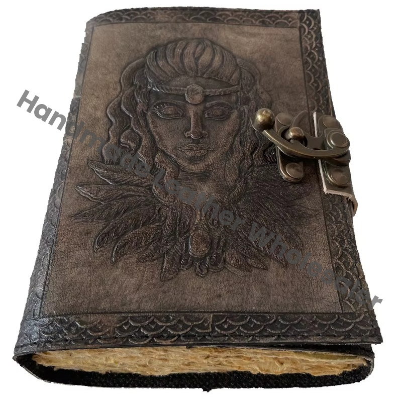 Leather Cover Hard Cover Spiral Bound Tribal Man Charcoal Custom Embossed Eco-friendly Paper Notebook Journal Business Gift
