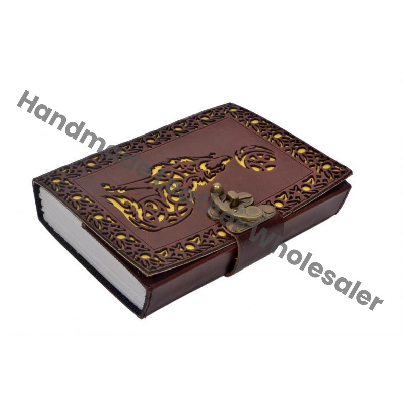 Leather Diary Antique Handmade Cut Work Moon Fox Design Address Book Eco-friendly Paper Leather Journal Gift