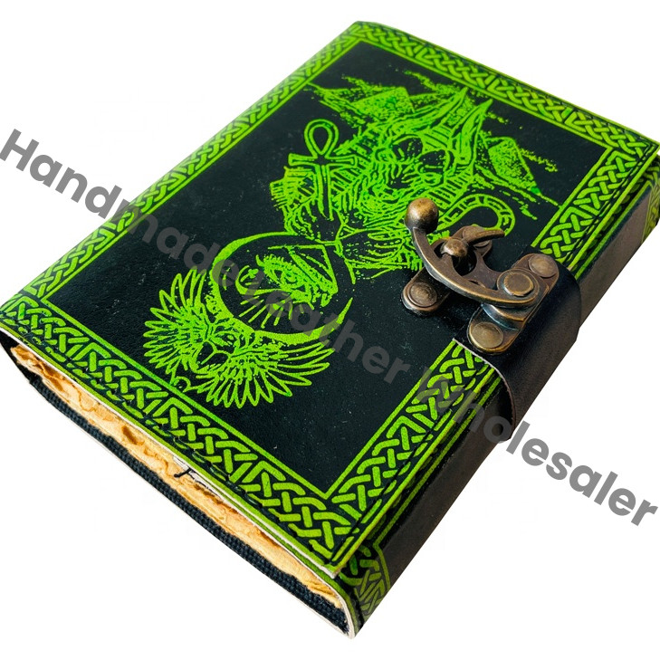 Leather Diary With Green Celtic Third Eye Design And Metal Clasp Hardcover Journal Gift Office Supply at Affordable Price