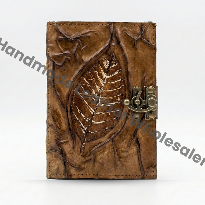 Leather Grimoire Journal: Antique Leaf Embossed Book of Shadows