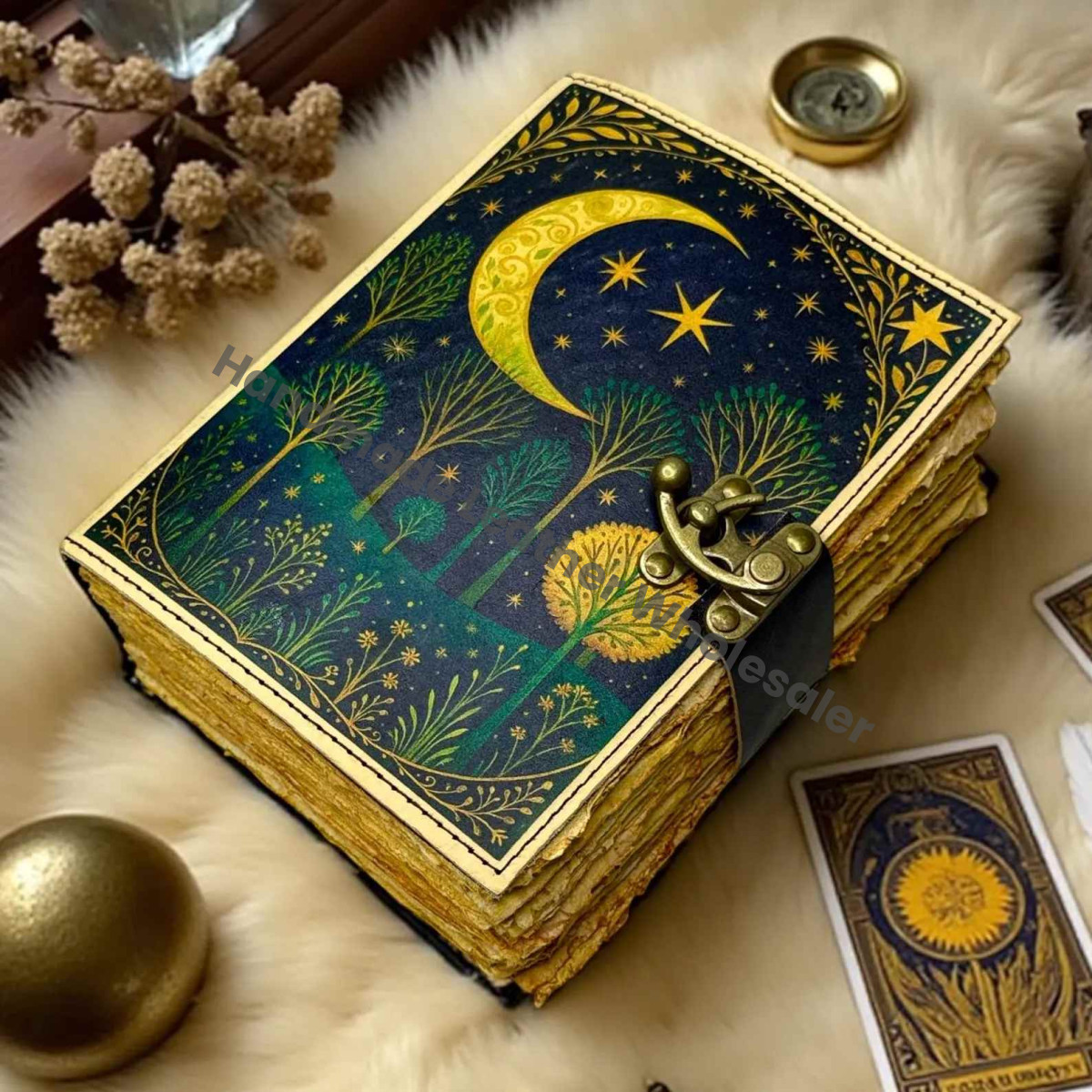 Leather Grimoire Journal – Book of Shadows, Moon Tree Witchcraft Journal, Wiccan Pagan Gothic Spellbook Notebook