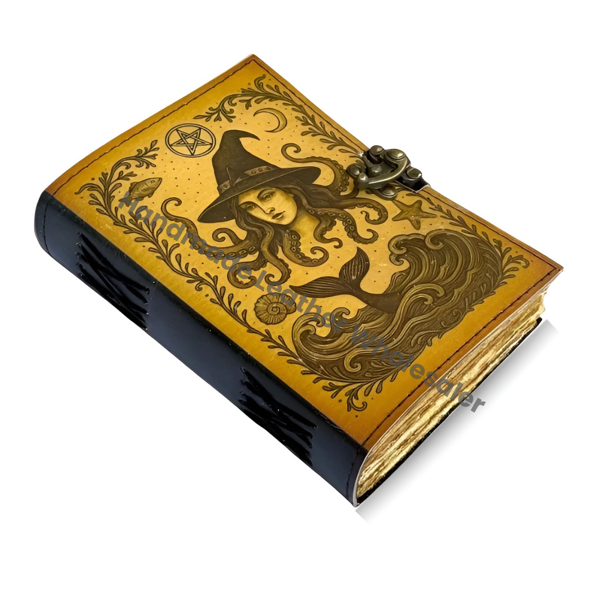 Leather Grimoire Journal - Book of Spells, Deckle Edge Paper