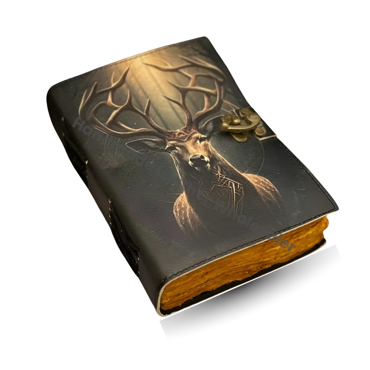 Leather Grimoire Journal - Deer Print Notebook, Blank Book of Shadows, Wiccan Spell book